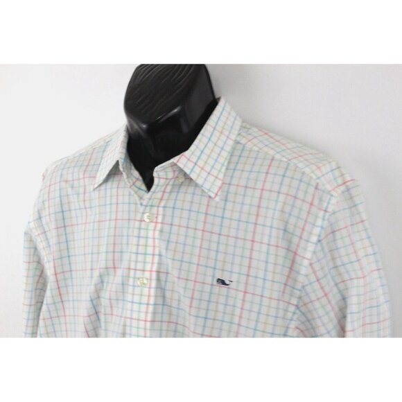 Vineyard Vines Men Shirt Whale Slim Long Sleeve Logo Button Multi Sz L - Picture 7 of 14